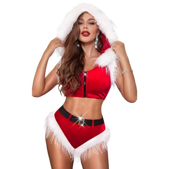 RSLOVE Women Christmas Santa Lingerie Set Velvet Claus Outfit 2Pcs XL - Picture 1 of 9
